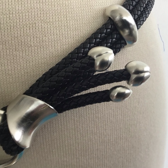 Vintage 1994 Clara Studio /Synergy Black leather asymmetrical rope belt 36” long main image 13